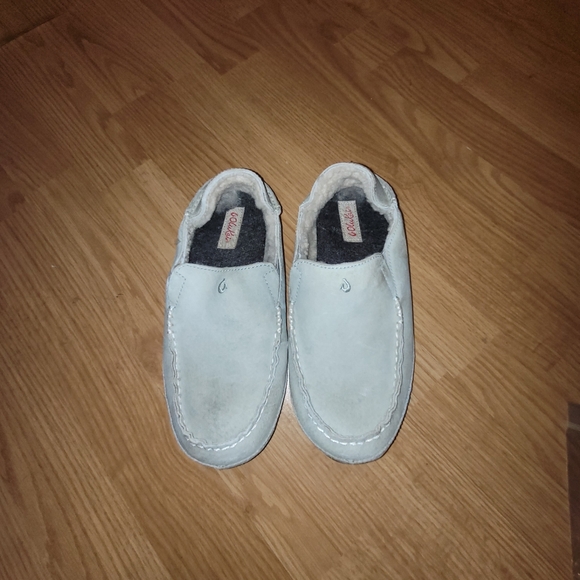 Olikai Womens Genuine Shearling Gray Leather Mule Slippers Loafers Shoes Size 7 - Picture 2 of 7